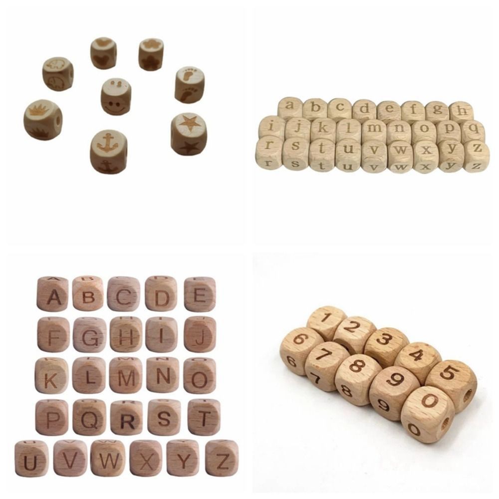 12MM Square Wood Letter Beads