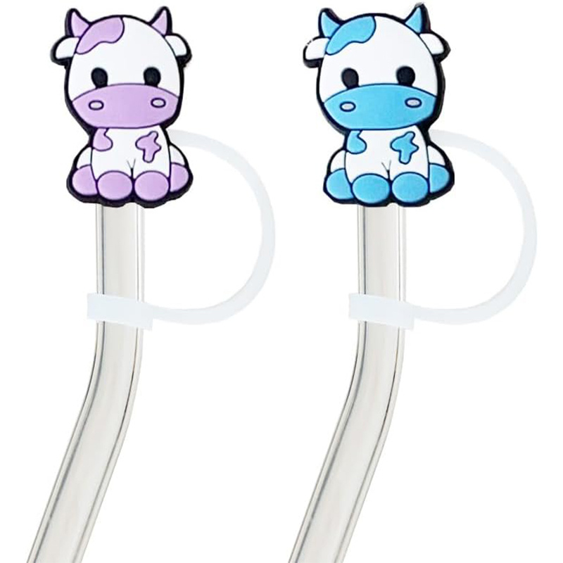 Straw Tips Cover, Reusable Straw Toppers, Kawaii Cow Silicone