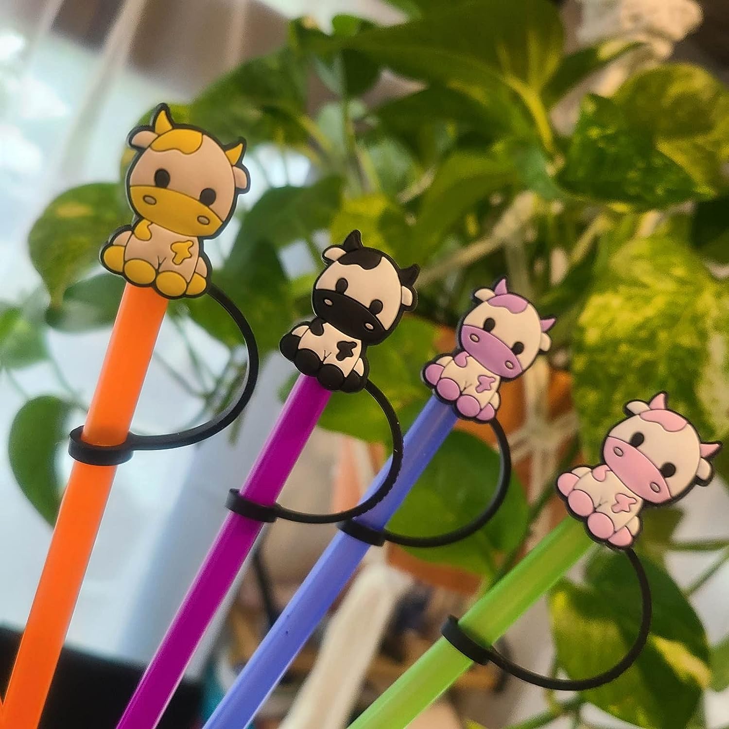 Straw Tips Cover, Reusable Straw Toppers, Cartoon Animals Straw