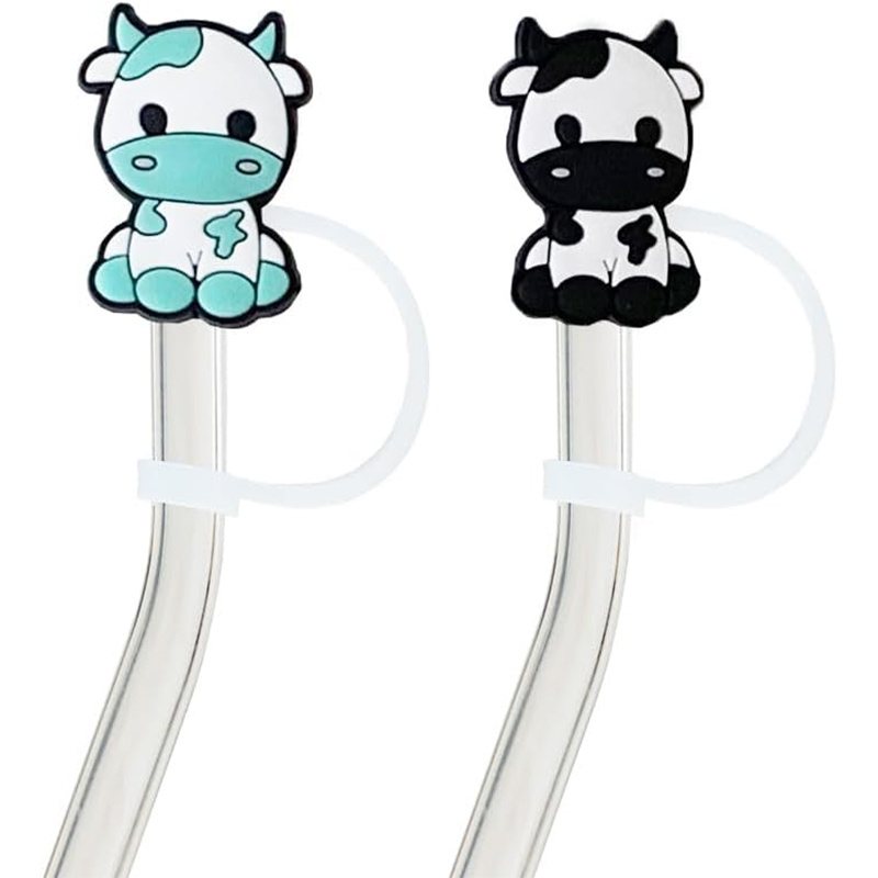 Straw Tips Cover Reusable Straw Toppers Cartoon Cow Silicone - Temu