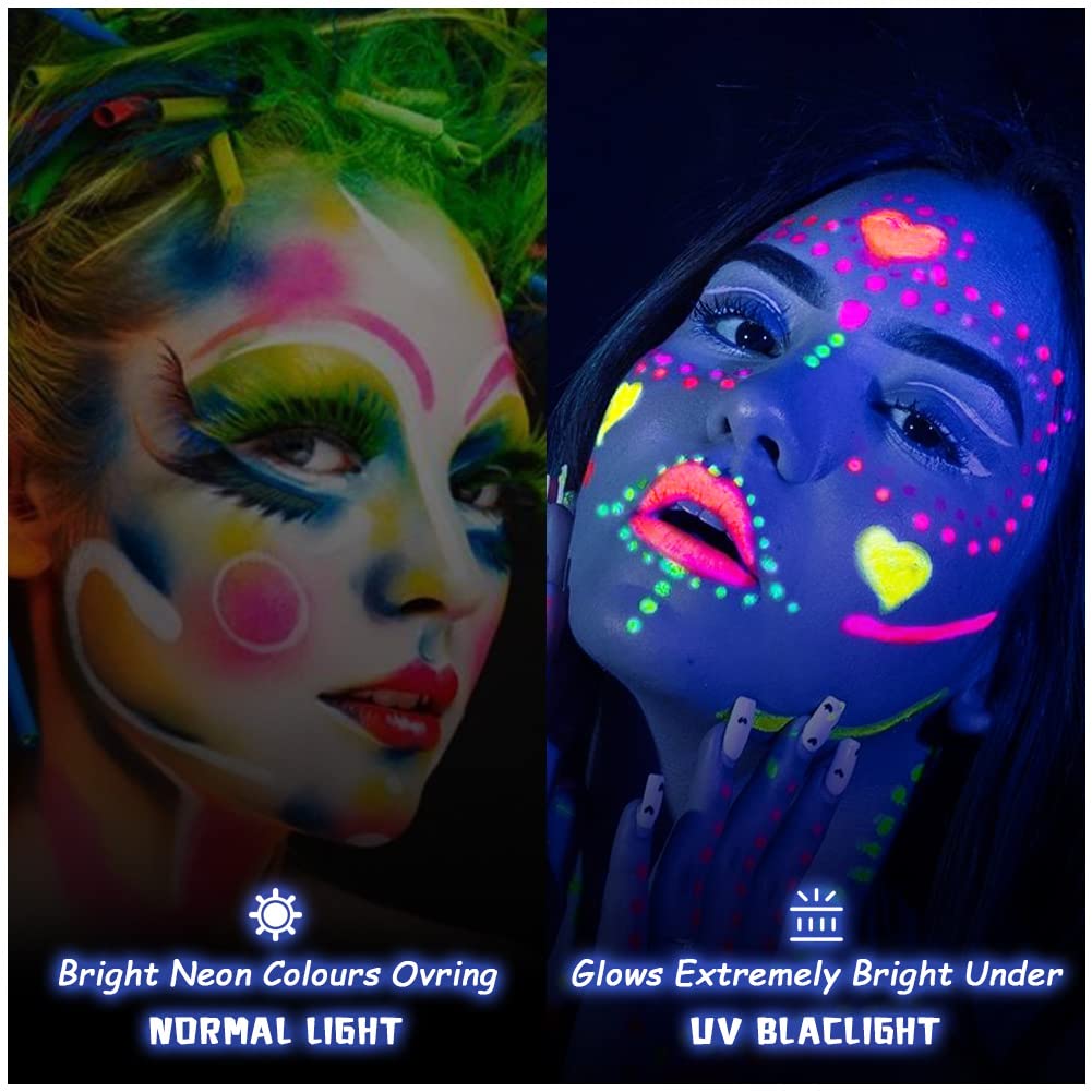 Neon Face Paint, Glow In The Dark Face Paint, 15ml Neon Body Paint, Bonus  Uv Flashlight, Black Light Paint, Neon Body Paint Reacts To Blacklight Uv  Paint