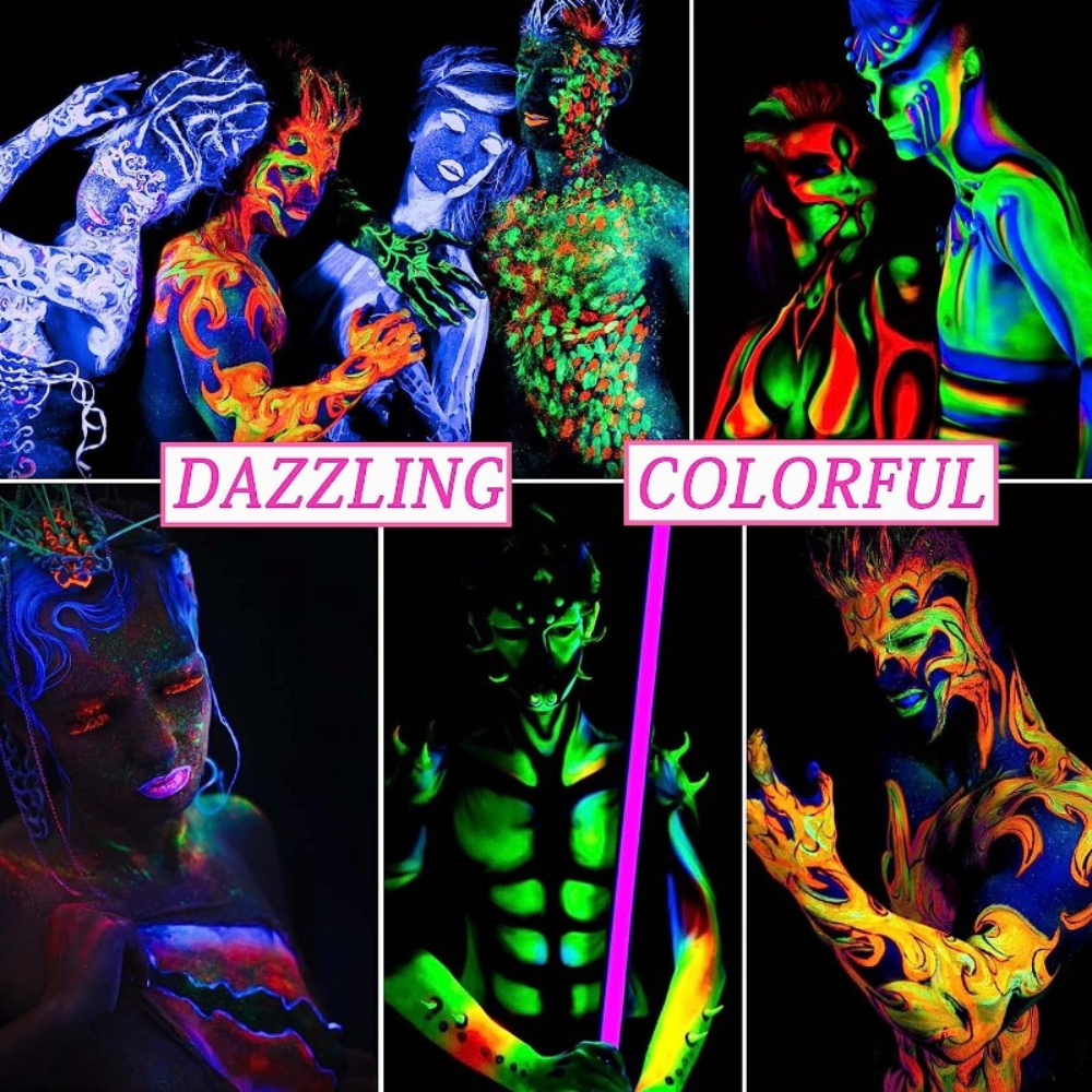  6 Pcs Glow in the Dark Face Body Paint,Blacklight Neon Face & Body  Paints,Easily Cleanable Face & Body Paint Set Neon Body Makeup Glow in the  Dark Party Supplies 