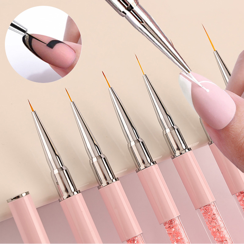 

Professional Nail Art Brushes Nail Line Brush Pink Handle Uv Gel Painting Pen Carved Nail Art Liner Brush For Manicure