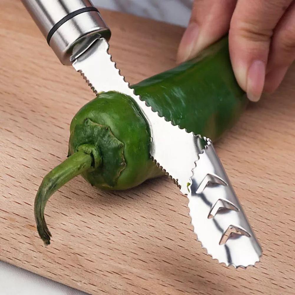 1pc Stainless Steel Pepper Cutter For Outdoor Camping Picnic Barbecue,  Household Pepper Vegetable Tomato Slicer Seed Removal