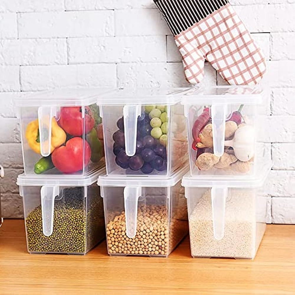 Fridge Organizer Bin Clear with Handle & Lid 5L