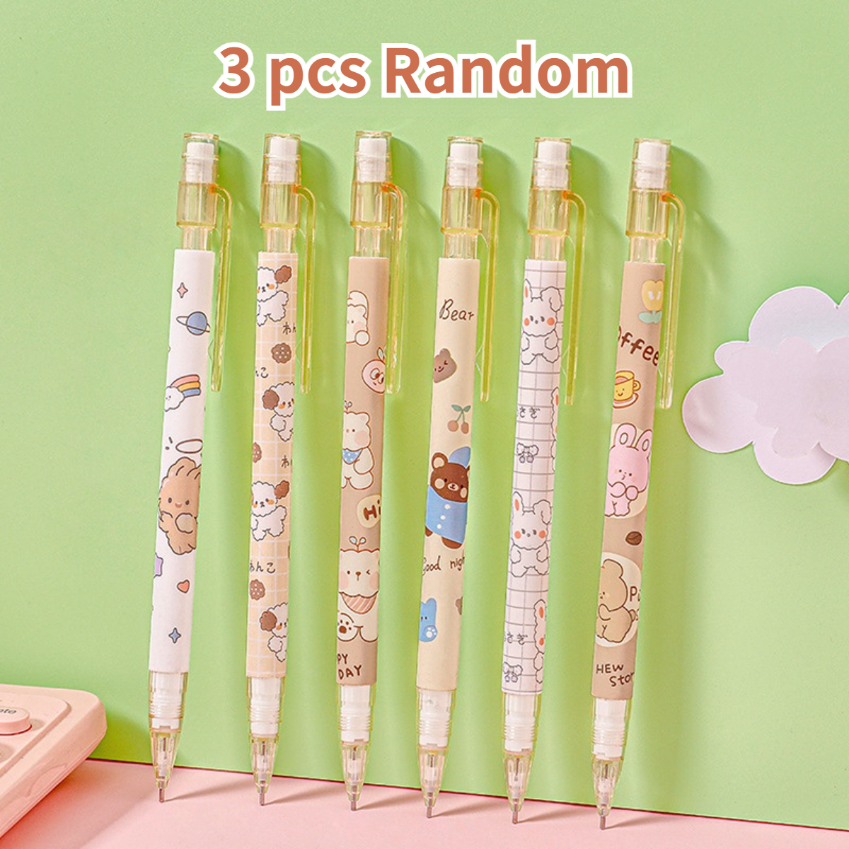  Kawaii Bear Pens Stationery Set - 6 Cute Bear Theme