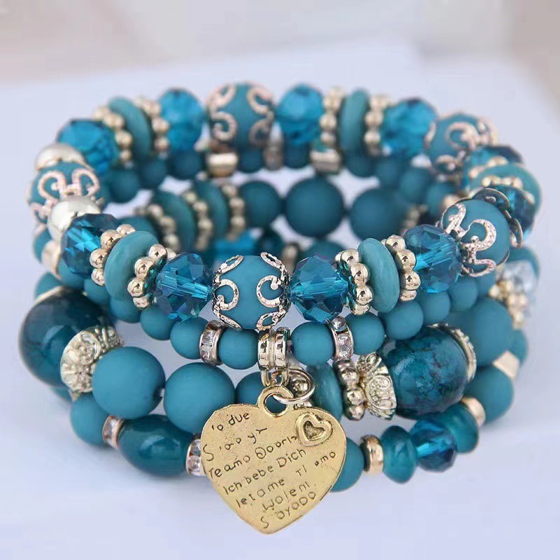 Bracelets in Jewelry Cute Beads Heart Bracelet Boho Adjustable Bracelet for Women Teen Girls Bracelets for Women, Girl's, Size: One size, Black