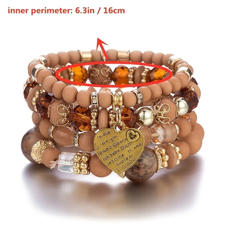 Bohemian Style Stackable Bracelets For Girls Heart Charm - Temu