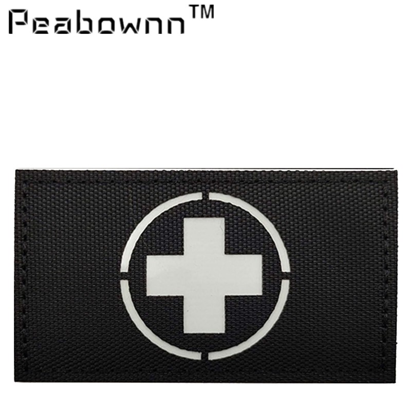 Glow in Dark Medic Patch Reflective Paramedic Cross Hook Loop Military  First Aid