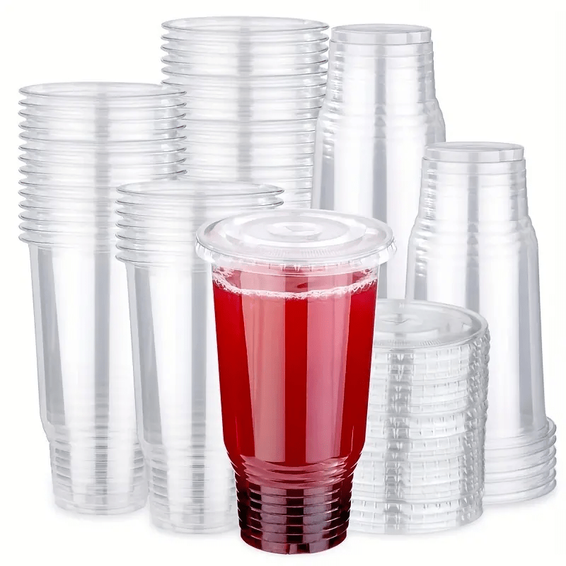 Clear Plastic Cups With Flat Lids Disposable Clear Cups With - Temu