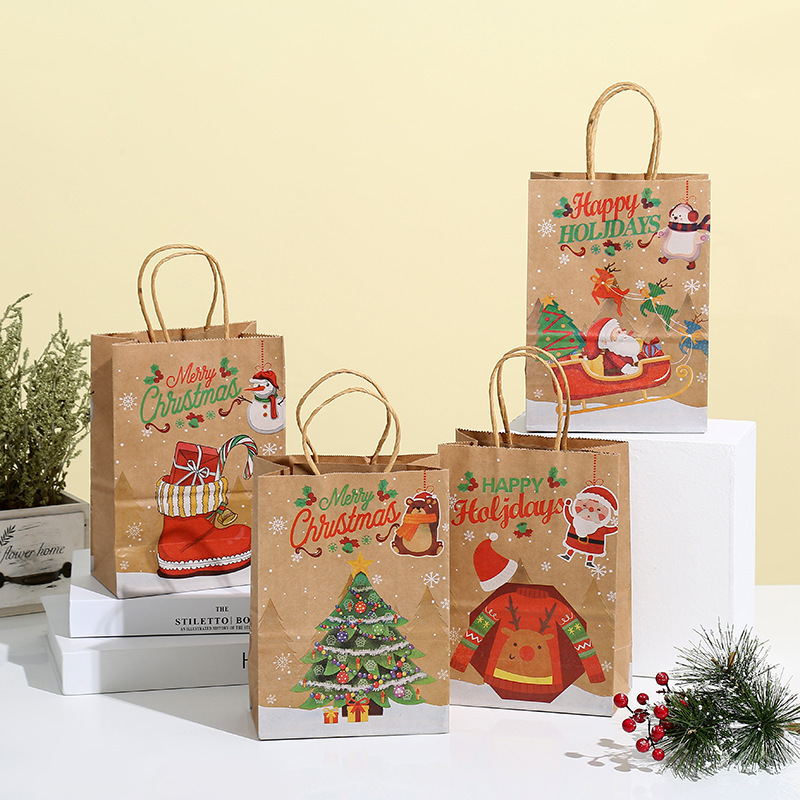 12 Pièces Sac Cadeau Noel Grand Format, Sac Kraft avec Poignée