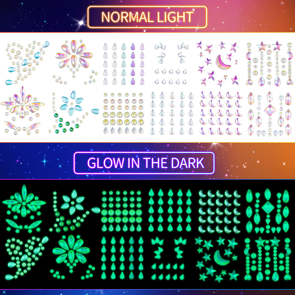 Meredmore Of Noctilucent Face Gems Glow In The Dark Luminous Jewels For  Blacklight Temporary Tattoos And Fluorescent Tattoo Crystals From Zuxj,  $2.01