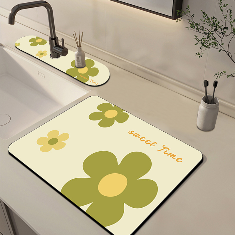 Diatom Mud Kitchen Drain Mat, Countertop Absorbent Table Mat, Household  Fresh Small Flowers Cup Dish Drying Mat, Non-slip Anti-fouling Dining Table  Mat, Suitable For Kitchen Bar Countertop Finishing, Kitchen Tools, Back To