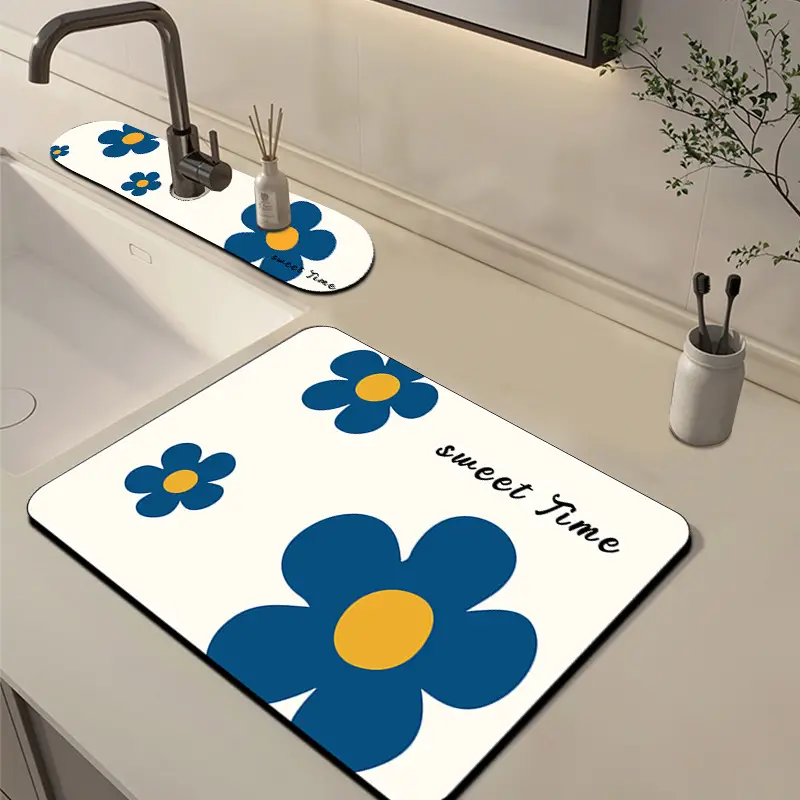 Diatom Mud Kitchen Drain Mat, Countertop Absorbent Table Mat, Household  Fresh Small Flowers Cup Dish Drying Mat, Non-slip Anti-fouling Dining Table  Mat, Suitable For Kitchen Bar Countertop Finishing, Kitchen Tools, Back To