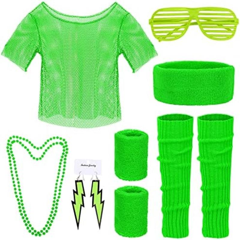 80s Fancy Dress Costume, Leggings, Top and Accessories - Party Ideaz