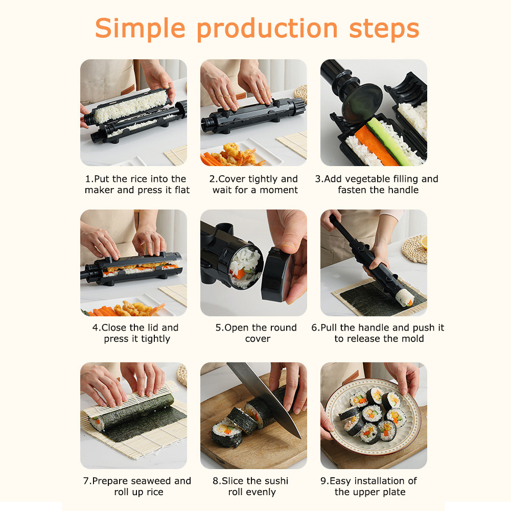 Máquina para hacer Sushi, molde de arroz, Kit de rodillo Bazooka
