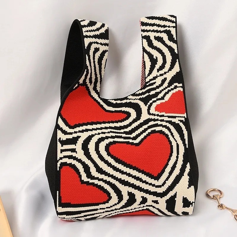 1pc Fashionable Crochet Tote Bag With Large Capacity & Heart Pattern