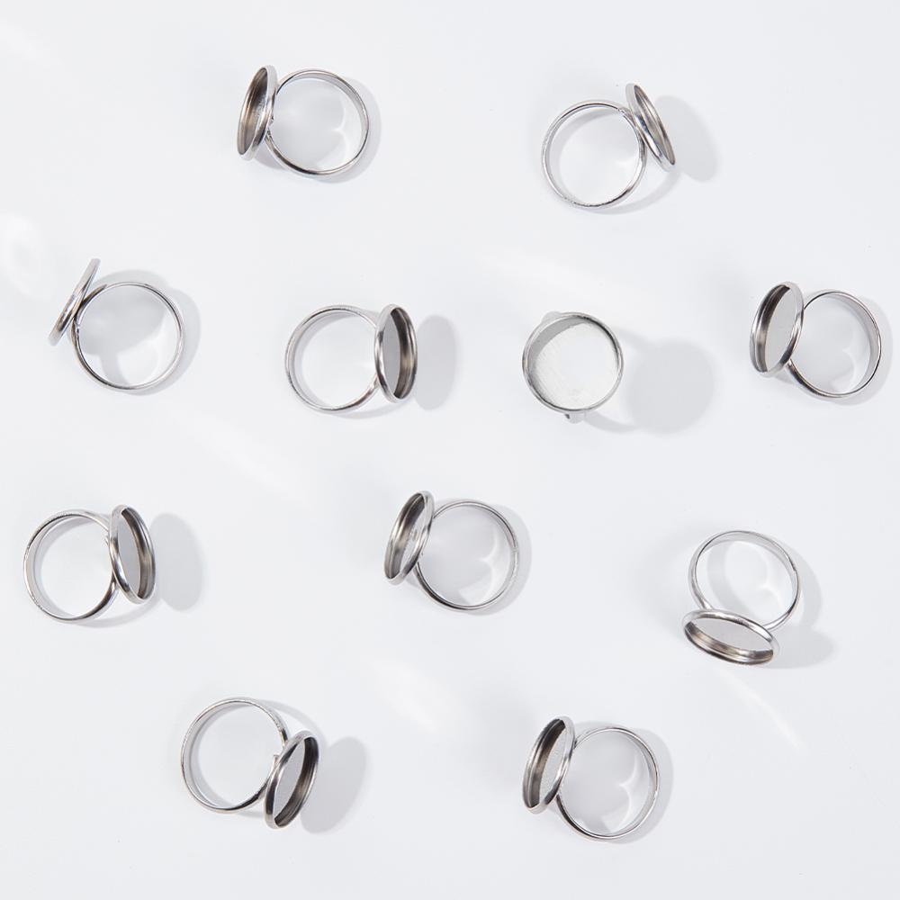 1 Box 40Pcs DIY 20 Sets Adjustable Stainless Steel Ring Base Clear Glass  Cabochon Settings for Jewelry Making Finger Rings Blanks Components Ring