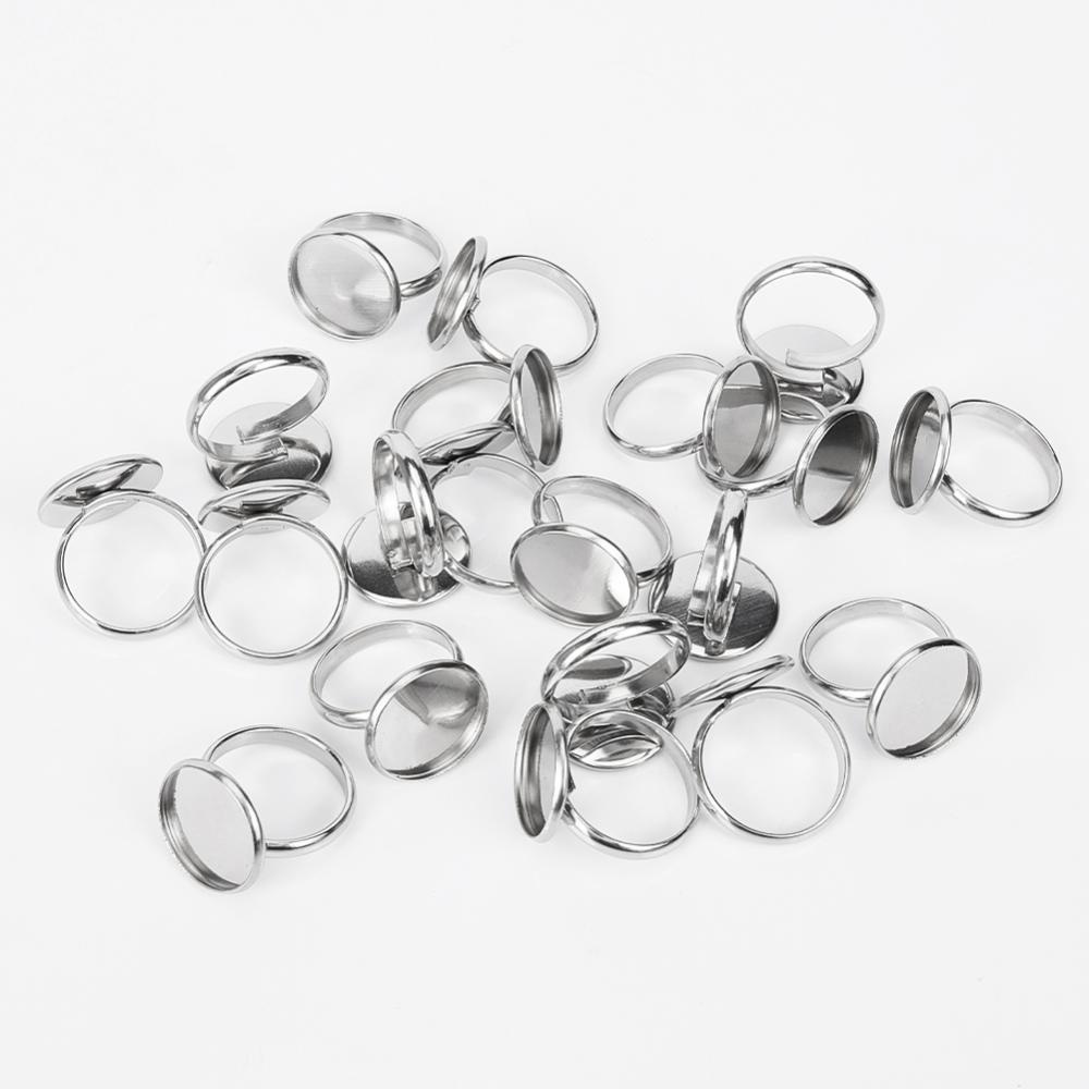 1 Box 40Pcs DIY 20 Sets Adjustable Stainless Steel Ring Base Clear