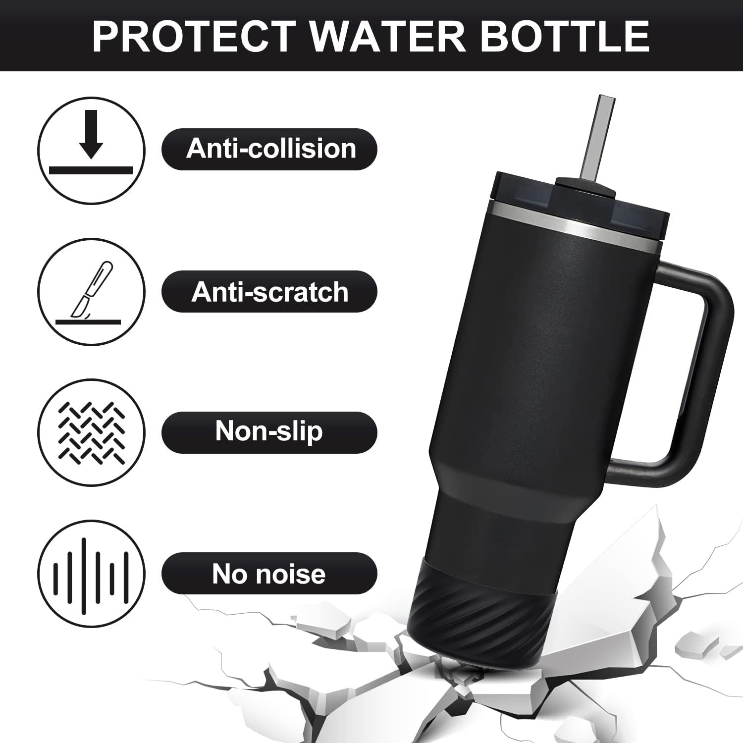  Owala Silicone Water Bottle Boot, Anti-Slip Protective Sleeve  for Water Bottle, Protects FreeSip and Flip Stainless Steel Water Bottles,  40 Oz, Black : Sports & Outdoors
