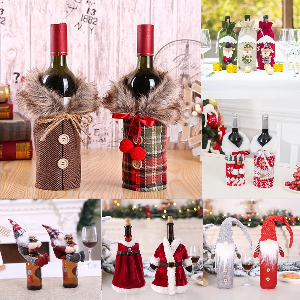 1pc Christmas Cartoon Wine Glass Decoration, Cute Santa Claus & Reindeer  Suitable For Festival Party Decoration For Wine Glass & Bottle