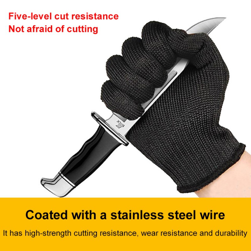 1 Pair Black Self Defense Gloves Level 5 Cut Proof Stab Resistant Wire  Metal Work Anti-cut Glove Outdoor Safety Protection Glove