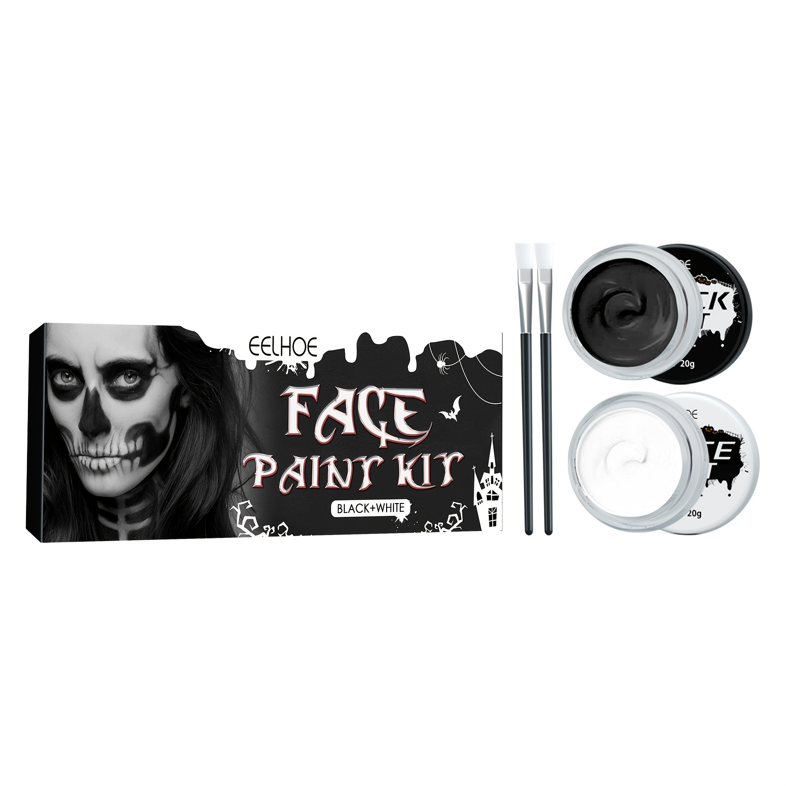 1 Set Of Body Paint Kit With Brushes Halloween Black And White Body  Painting Vampire Zombie Skeleton Face Makeup Paint