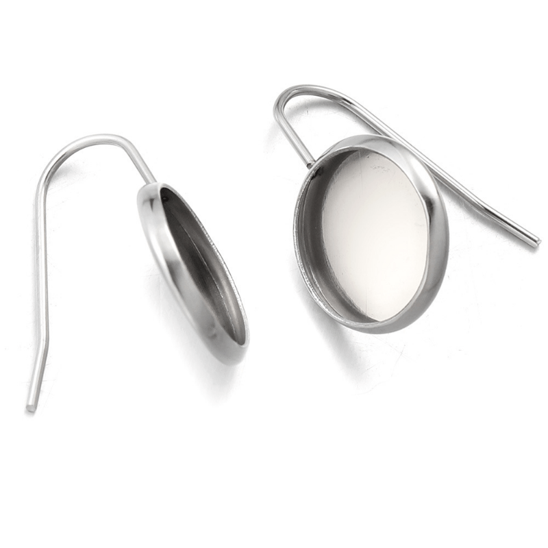 Image of 6pcs 8/10/12/14mm Stainless Steel U Shape Cabochon Tray Diy Ear Hook Back Blank Earring Base For Earring Making Supplies Small Business Supplies