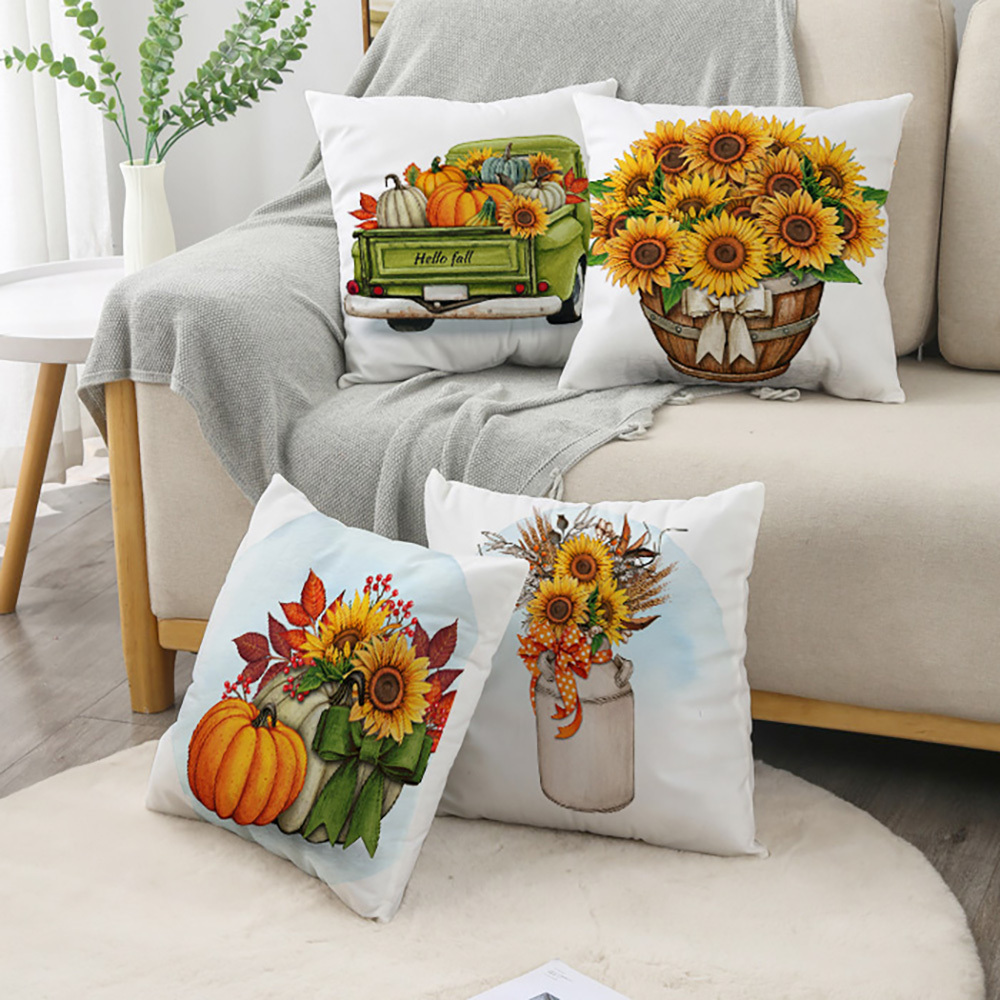 Fall Decor Pillow Covers 18x18 Set of 4 Pumpkin Truck Farmhouse