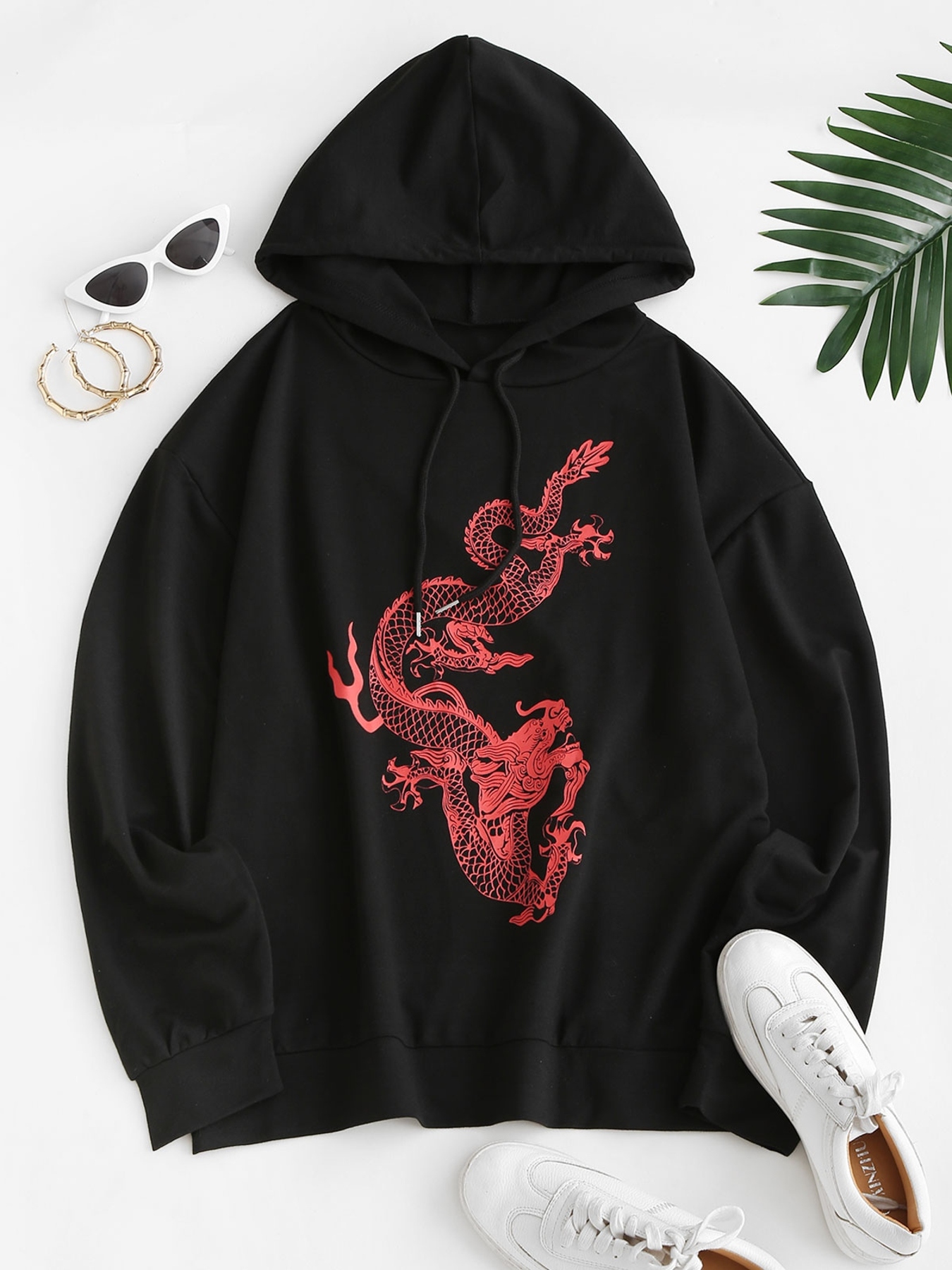 Vintage Y2K Lucky Brand S Zip Hoodie Sweatshirt Asian Art Print Tiger Dragon