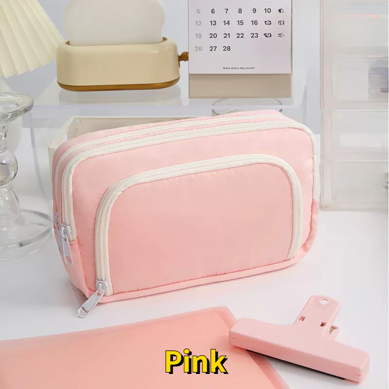 1pc Large Capacity Pink Pen Holder, Student Stationery Bag Girls