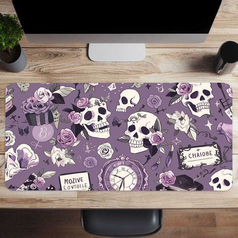 Halloween Purple Skull Flower Gaming Mousepad Computer Hd - Temu