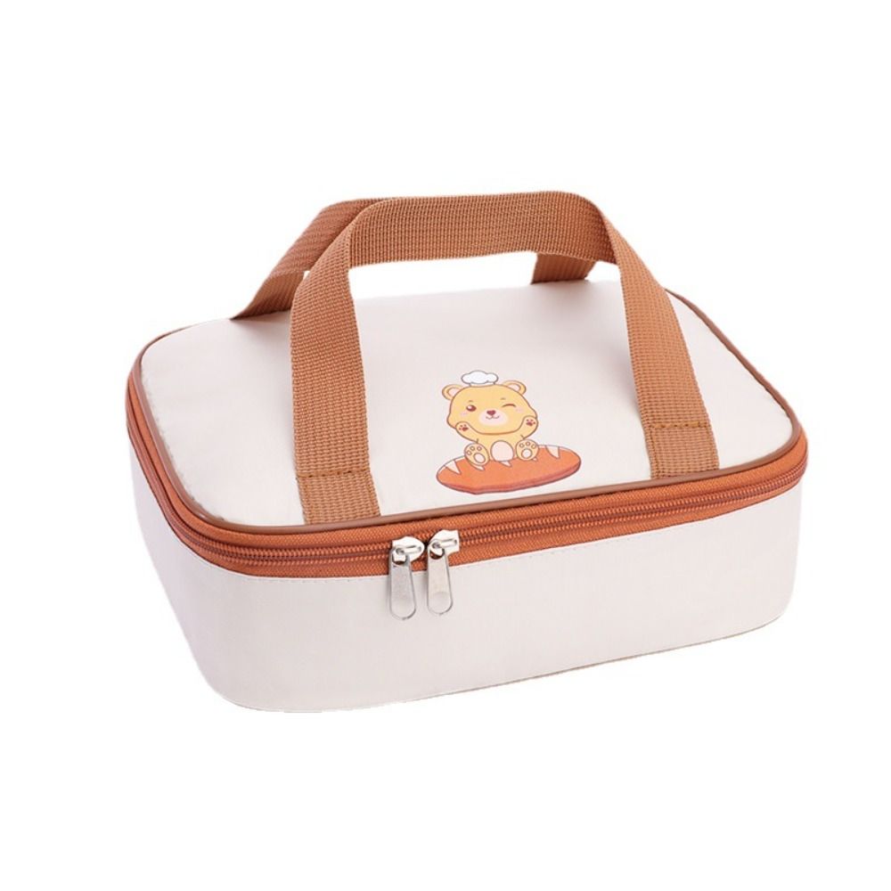 Brown Flat Lunch Bag, Oxford Cloth Cartoon Lunch Box Bag With Handles