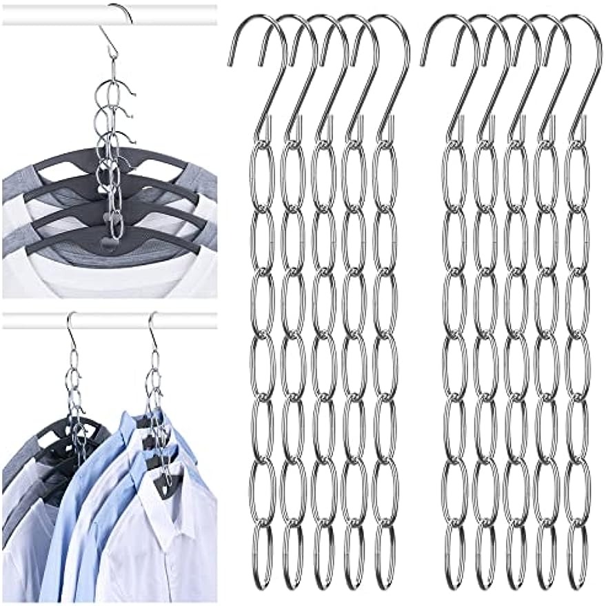 

6/10pcs Hangers Space Saving, Metal Chain Clothes Hanger Organizer With 7 Slots, Magic Foldable Multiple Hangers In One, Collapsible Vertical Space Saver Hanger For Clothing Stores