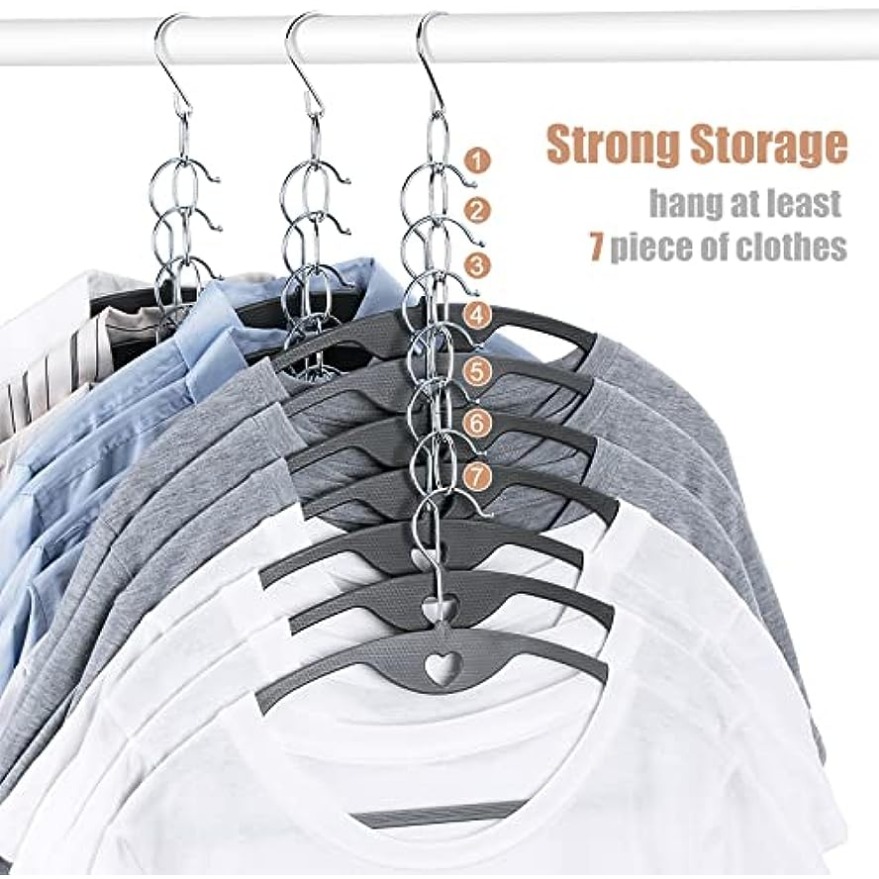 Chainplus Magic Space Saving Hangers for Clothes Hangers Space Saving  Wardrobe Clothing Hanger Organizer Closet Space Saver Hangers (12 Pack) 