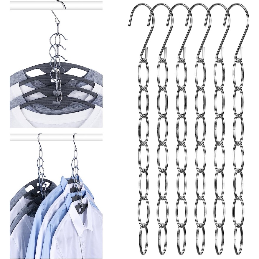 7-slot Metal Chain Clothes Hanger, Space- Foldable Organizer, Multi-hanger For Efficient Storage, Durable Wardrobe Accessory, Clothes Organizer Storage