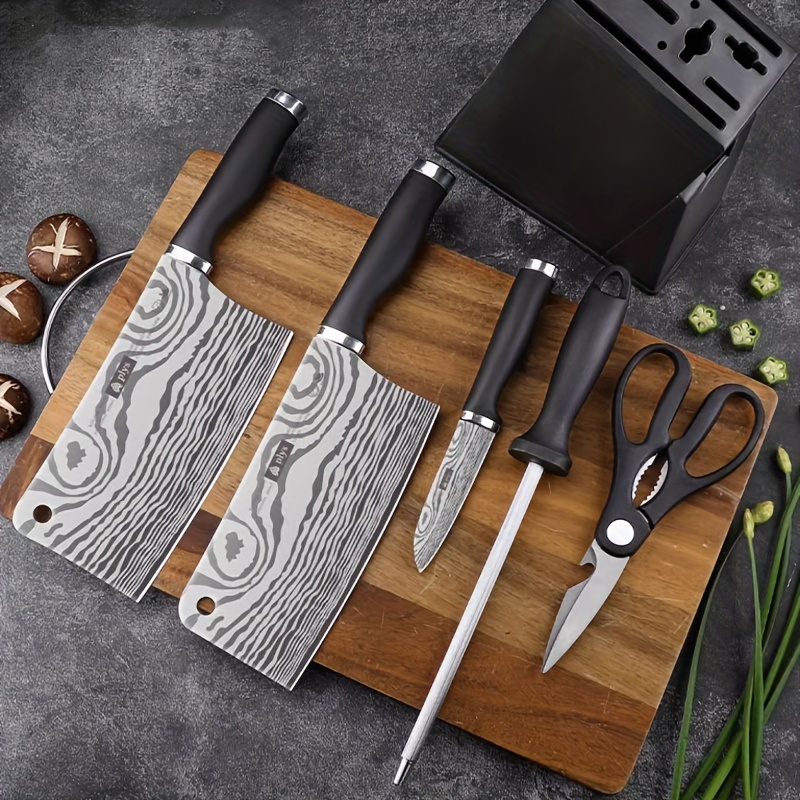 Kitchen Knife Block Set Sharp Stainless Steel Cleaver Chef Knives with  Sharpener