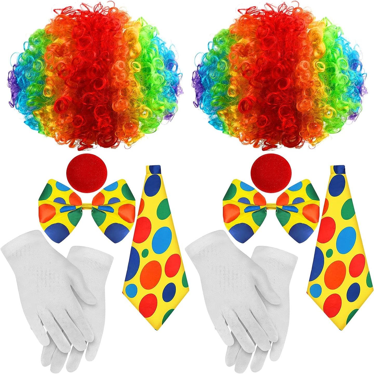 MIVAIUN 4 Pezzi Set di Costumi da Clown Accessori per Costumi Clown per  Adulti Bambini Pagliaccio Parrucca Naso da Clown Guanti Papillon da Clown