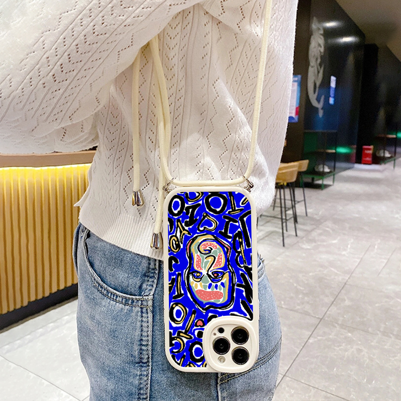 Phone Case With Lanyard Dark Blue Ghost Face Graphic Phone Case