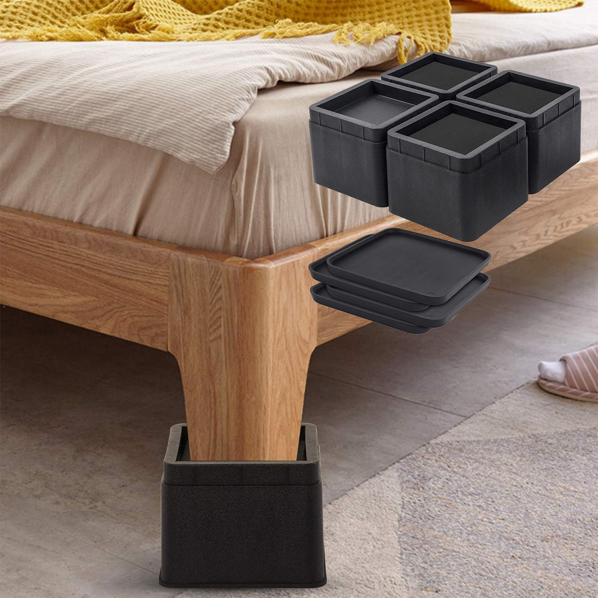 2pcs Bed Risers, Heavy Duty Furniture Raisers Height Lifters
