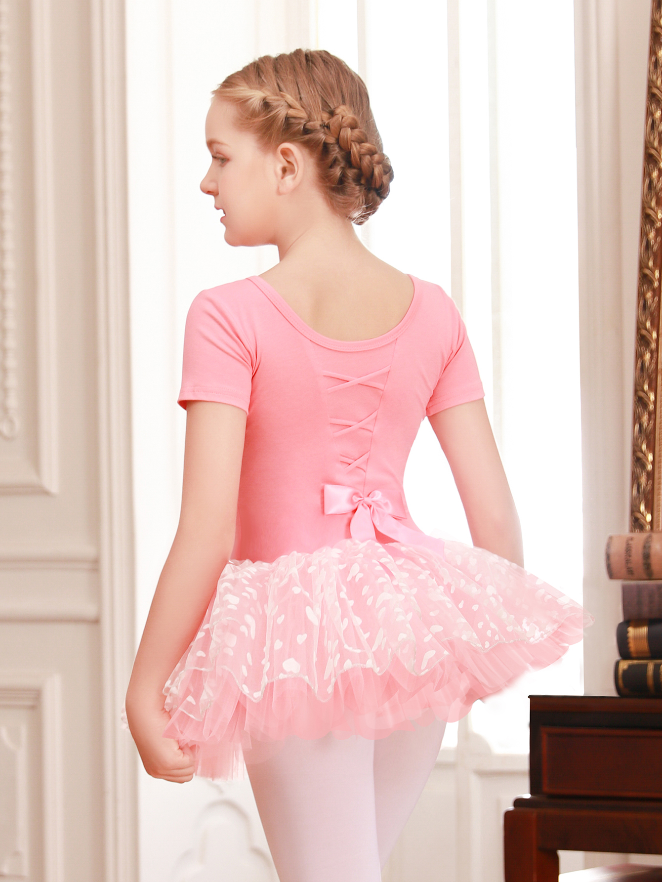 Girl's Elegant Ballet Dress Summer Short Sleeve Dance Wear - Temu