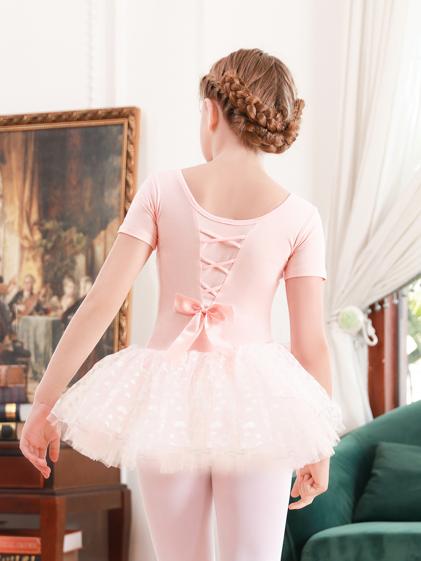 Girl's Elegant Ballet Dress Summer Short Sleeve Dance Wear - Temu