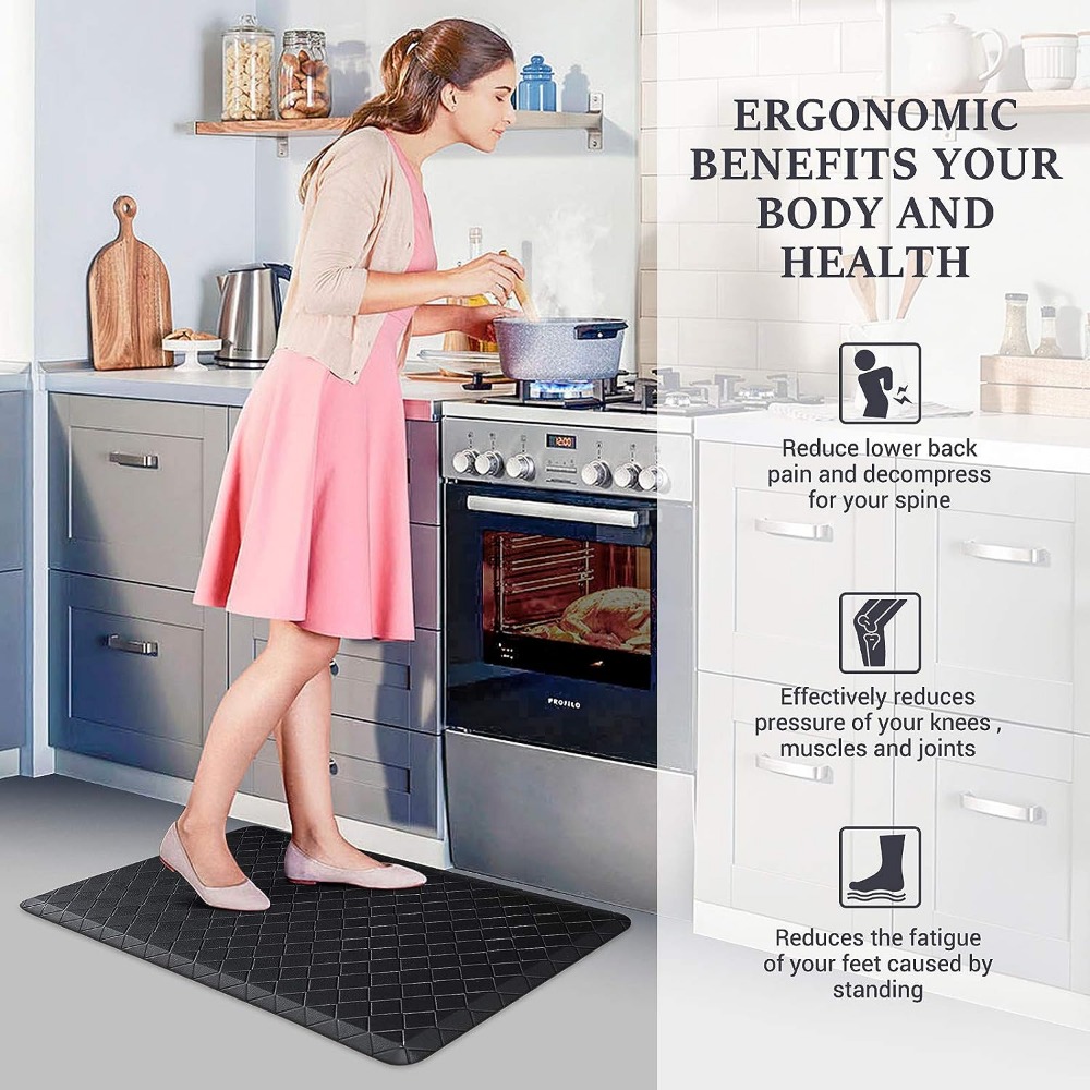 Black Anti-Fatigue Kitchen Rug Ergonomic Design Comfort Standing