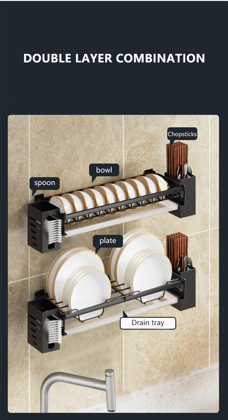 Wall mounted Bowl Plate Holder With Drain Tray Organizer For - Temu