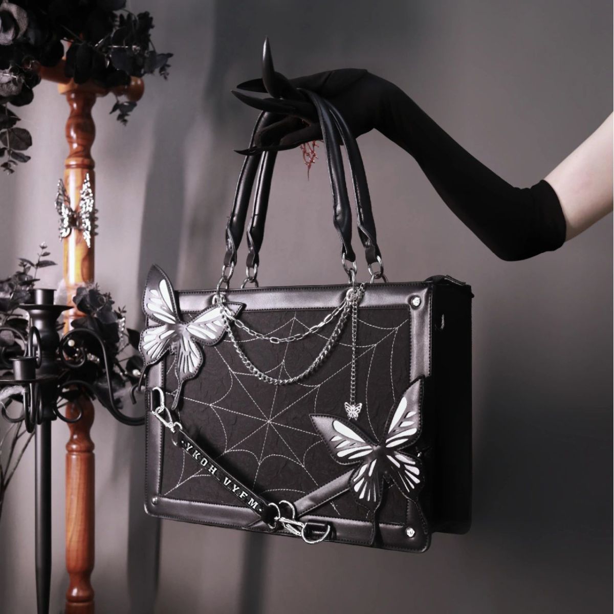 Gothic style Ghost Skull, Gothic Butterfly Decor Tote Bag, Y2K