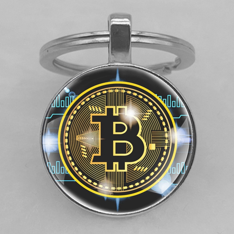 

1pc Fashion Bitcoin Design Glass Pendant, Men's And Women's Keychain Jewelry Keychain, Souvenir Gift For Friends