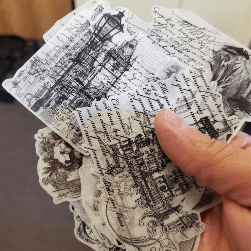 Vintage nero bianco Tag lettere penne adesivi per Scrapbooking fai