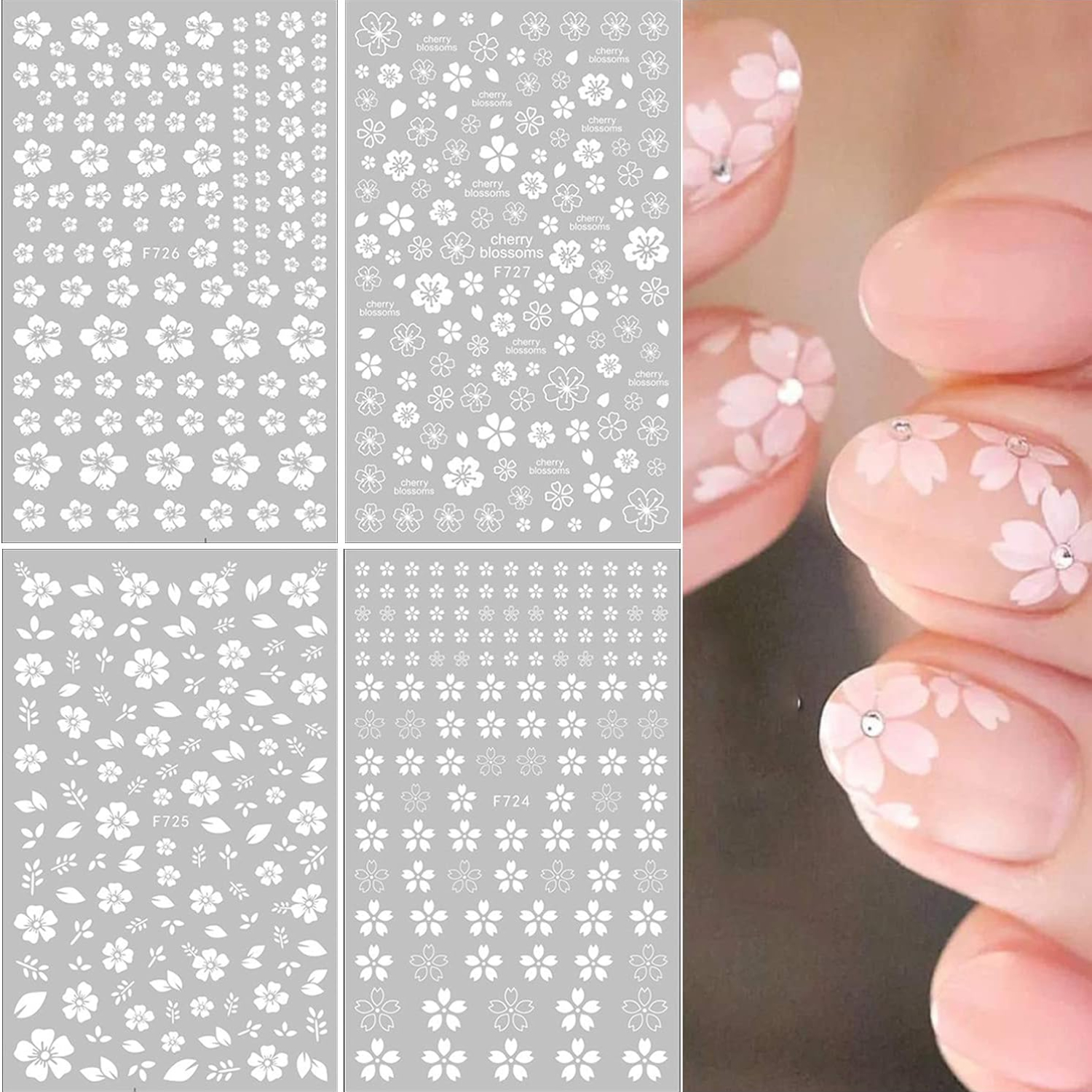 

4 Sheets, White Flower Nail Art Stickers, 3d Self Adhesive White Cherry Blossom Nail Art Decals, Nail Art Supplies For Women And Girls
