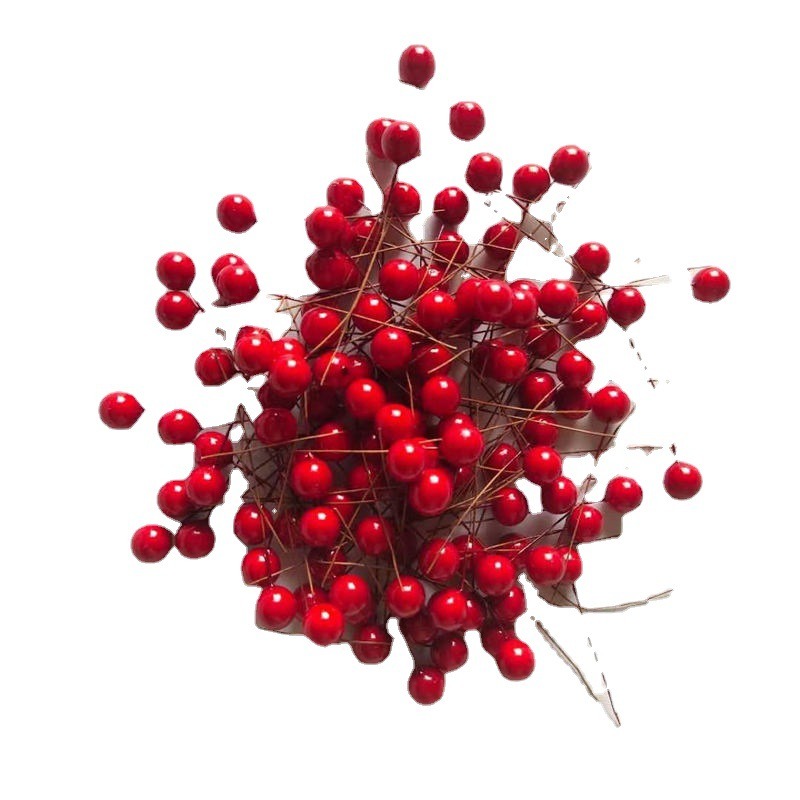100Pcs Artificial Red Holly Berry Christmas Decor On Wire Bundle