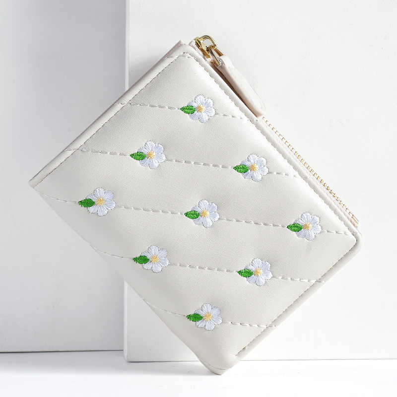 Flower Embroidery Short Wallet, Cute Bifold Coin Purse, Women's Multi Card  Slots Card Holder - Temu